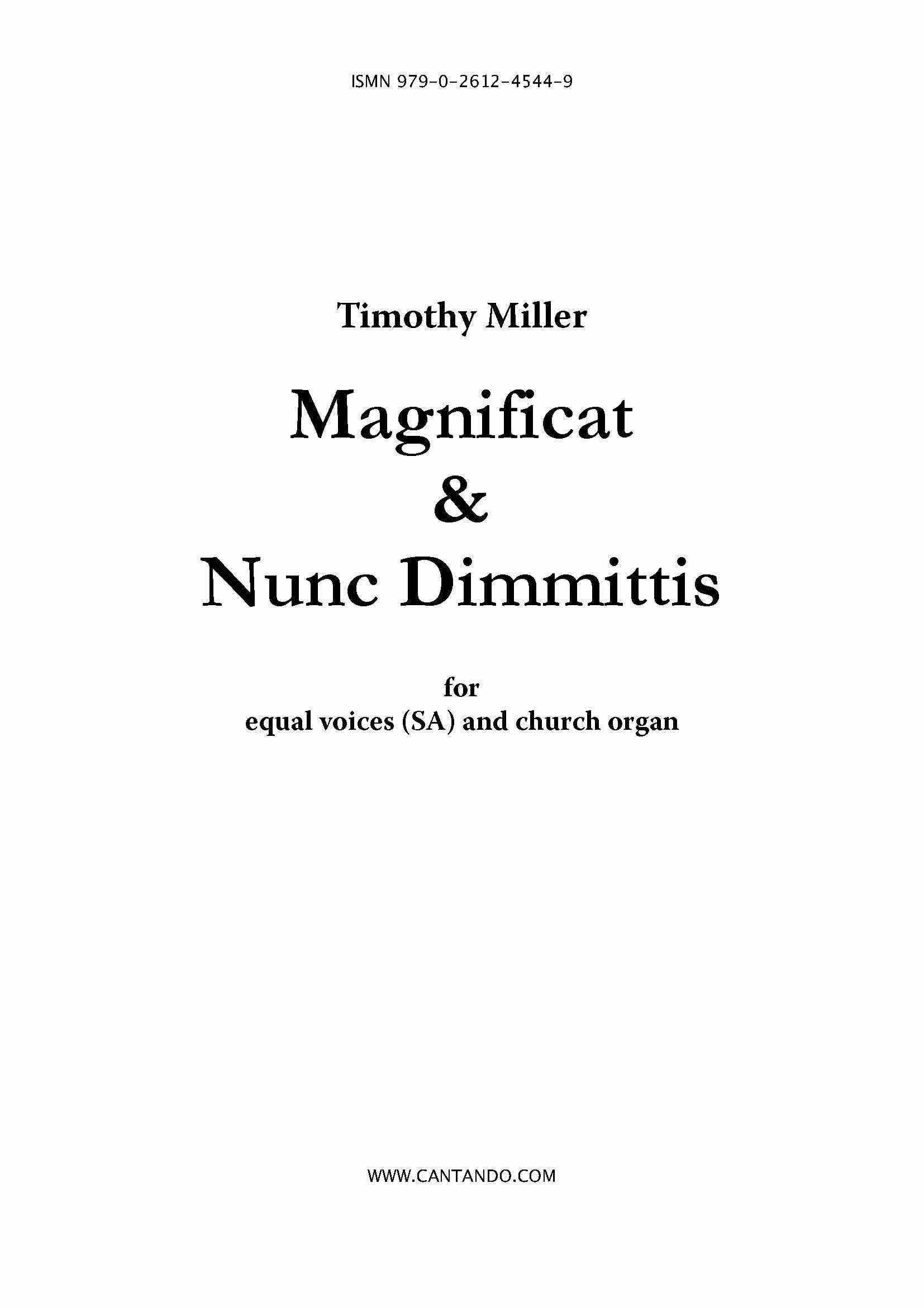 Magnificat&Nunc Dimmittis - for equal voices (SA) and church organ