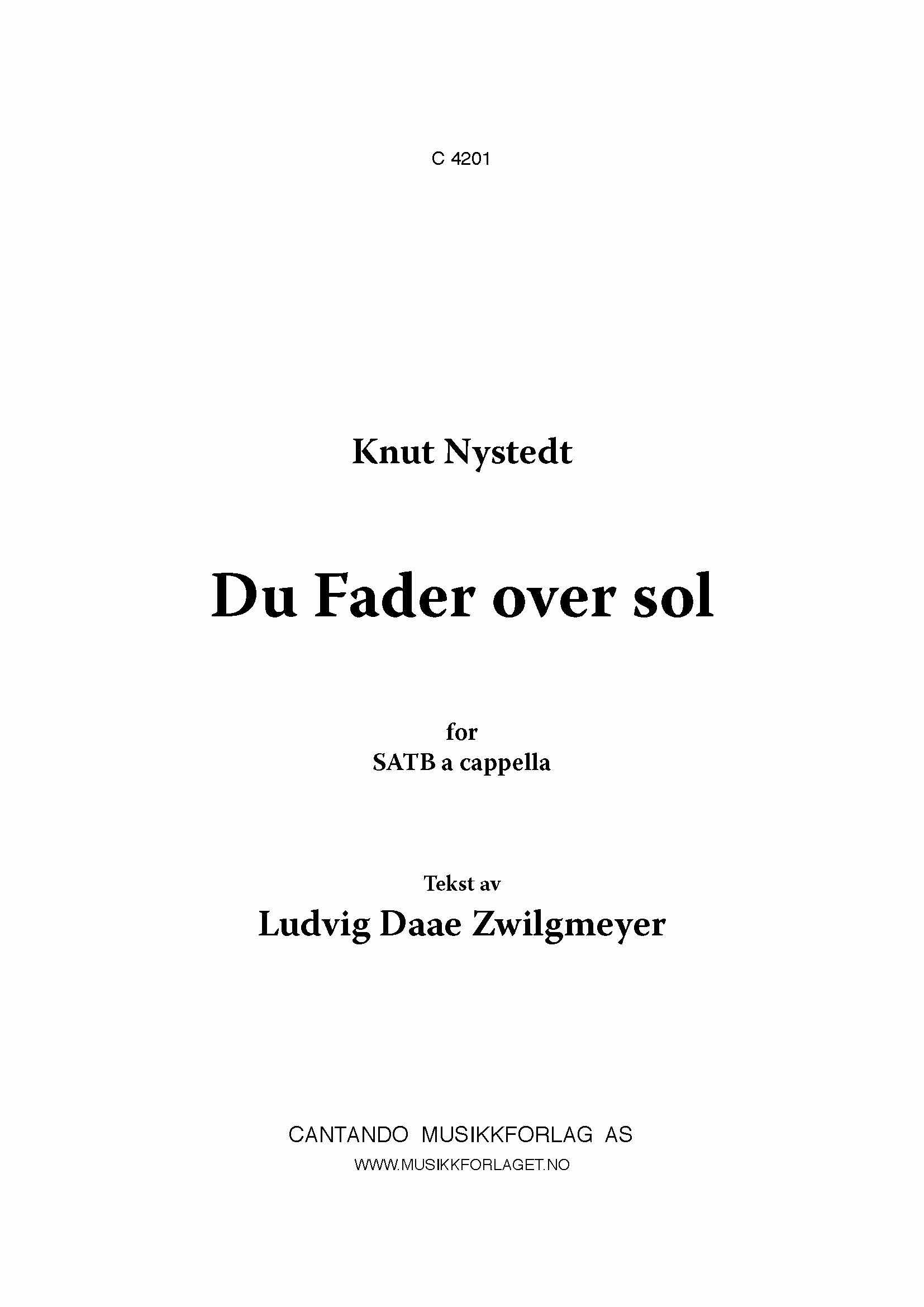 Du Fader over sol - forSATB a cappella
